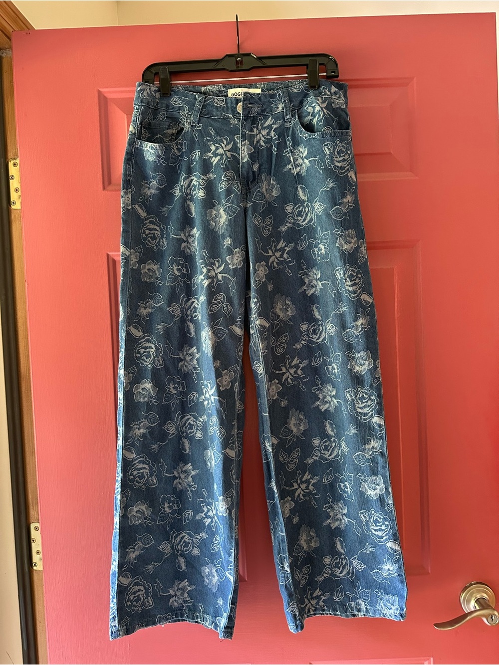 GOGO Floral Relaxed Wide-Leg Jeans